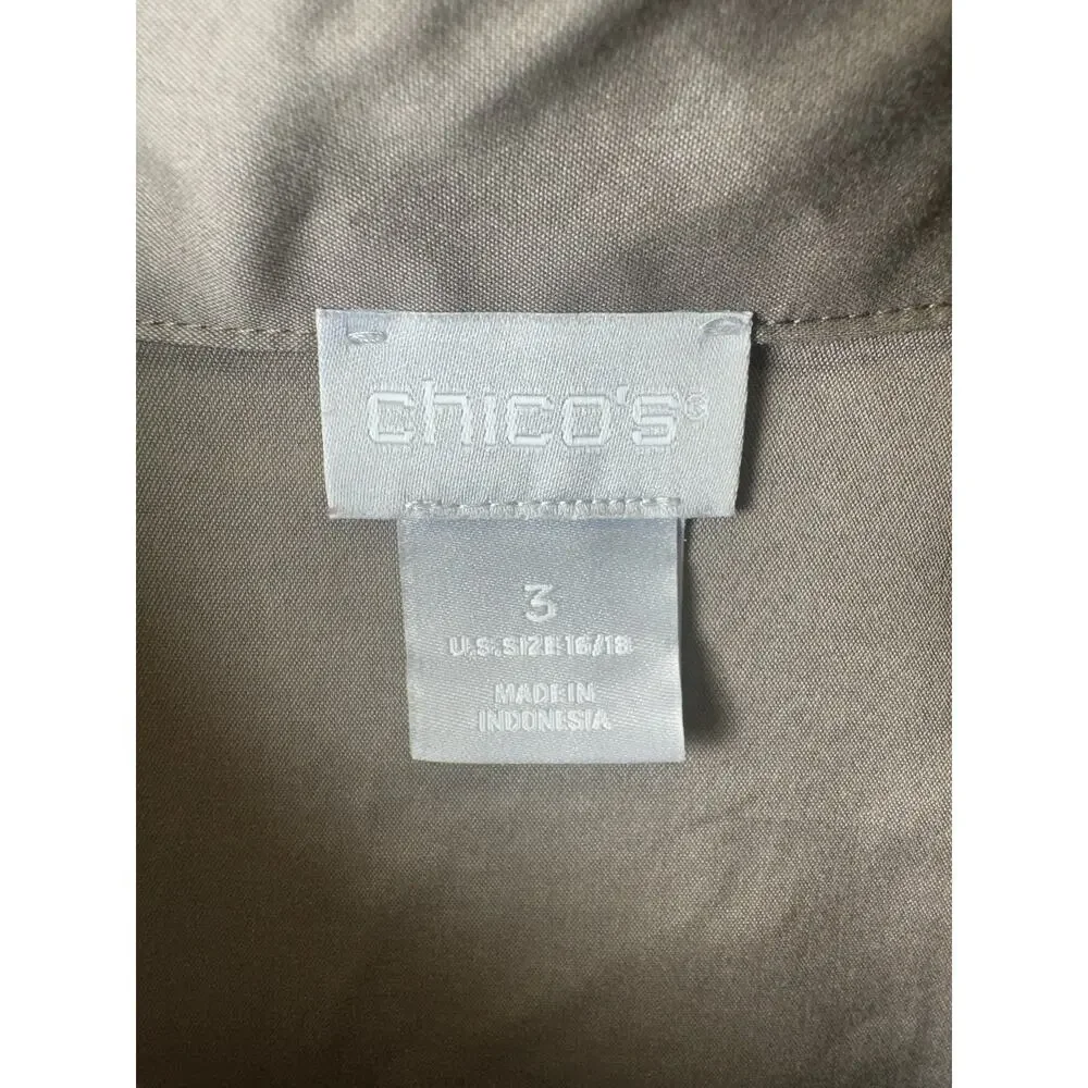 Chico’s Military Style Summer Dress Size 3 16/18 Plus Green Shirt Dress - Picture 5 of 6